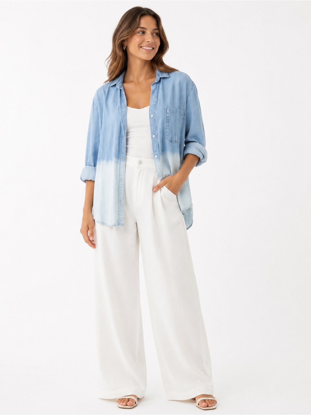 Cloth & Stone Light Blue Dip Died Tencel Shirt 510
